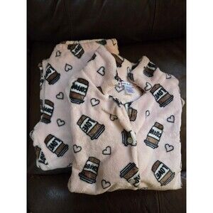 Em & Alfie Pink Coffee Love Long Sleeve Pajama Set Women's Large